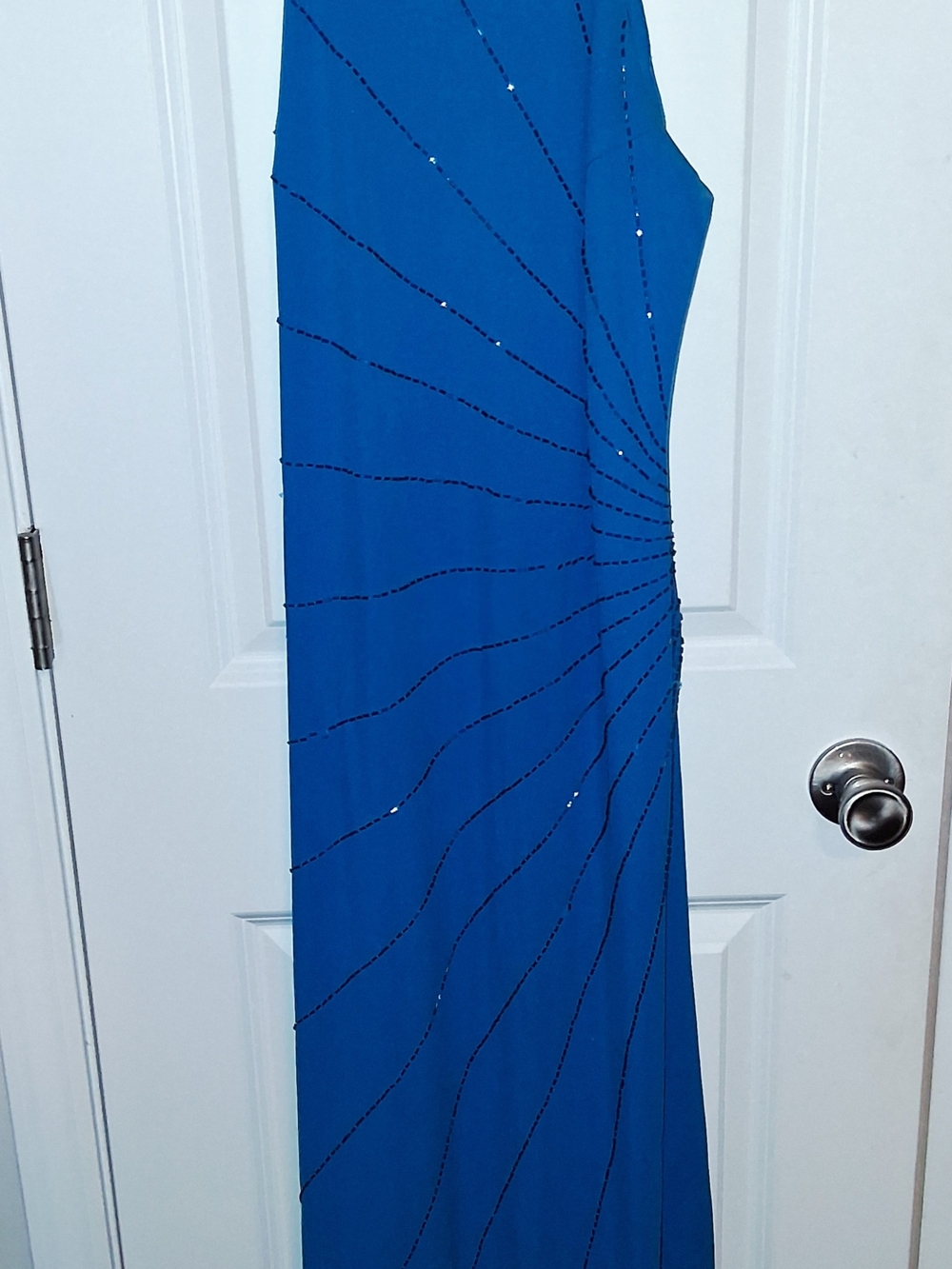 Crystal-Accented Royal Blue Evening Gown for Women